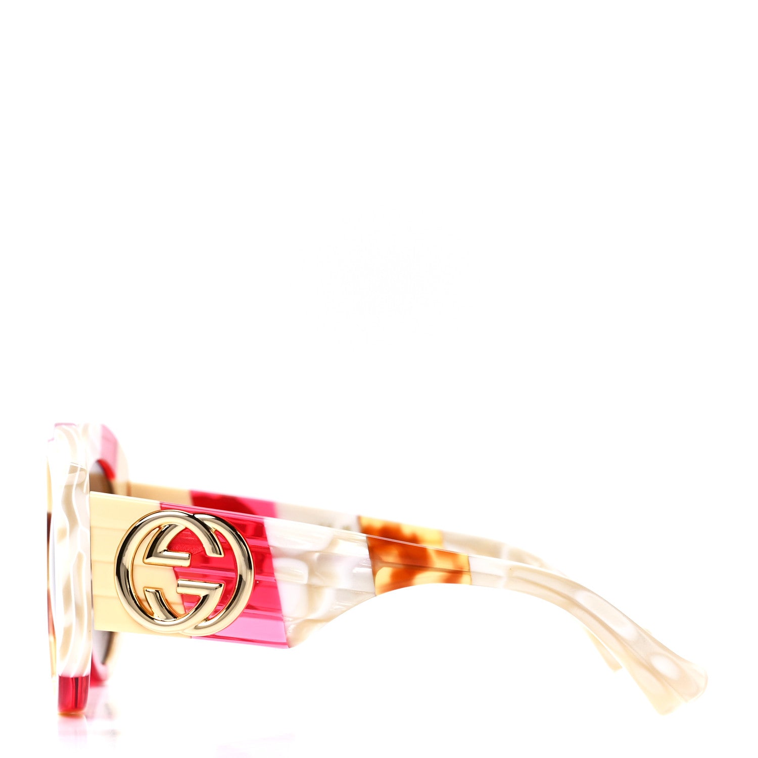 Gucci Acetate Round Frame Sunglasses GG1308S White Pink Tortoise 3 of 9
