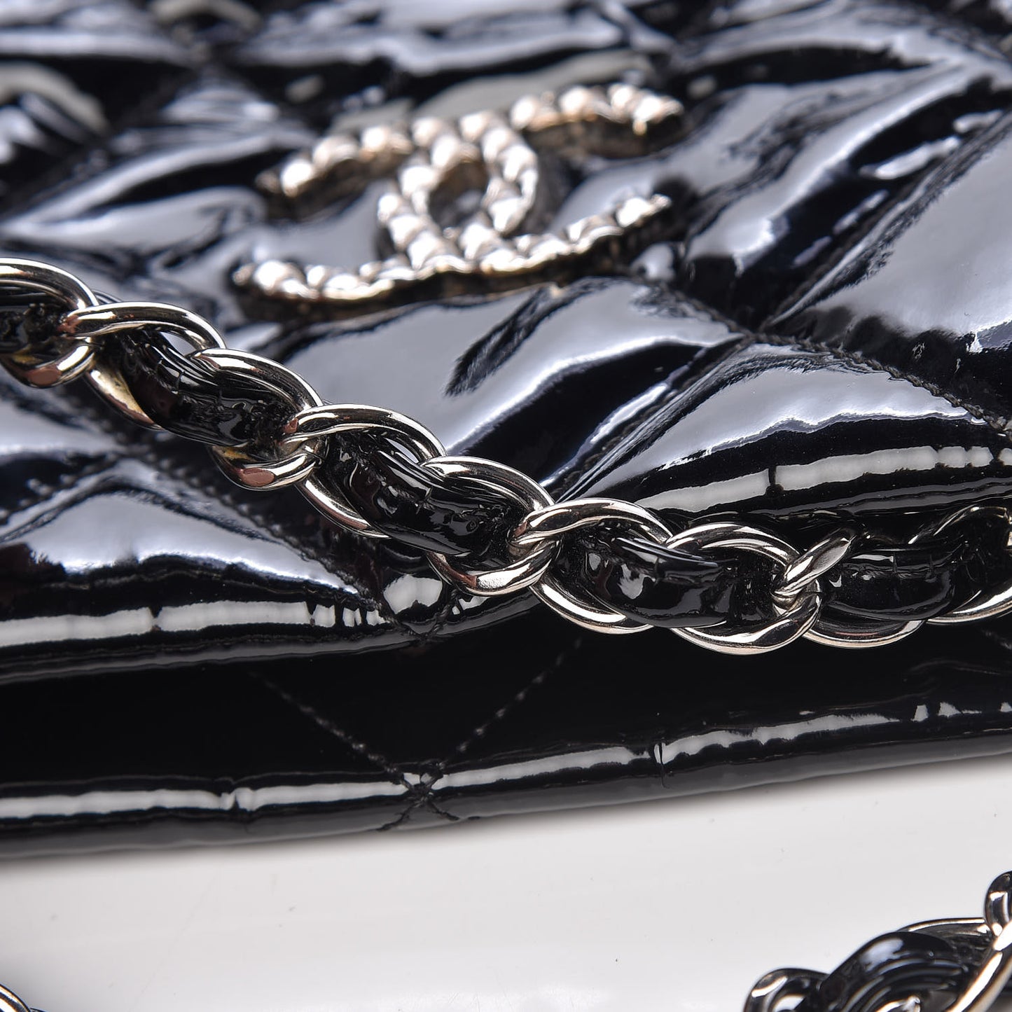 Patent Quilted Medium Cells Tote Black
