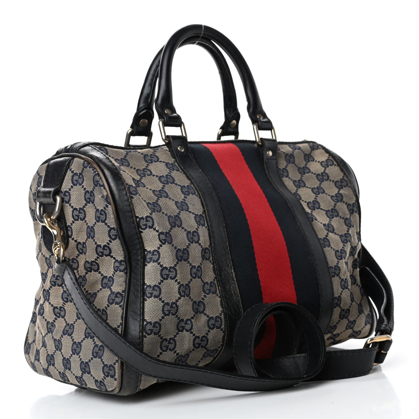 Monogram Selleria Calfskin Vintage Web Medium Boston Beige Blue