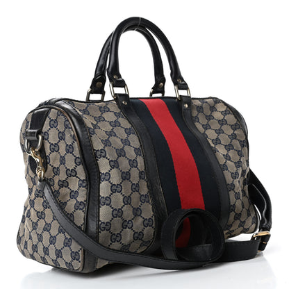 Gucci Monogram Selleria Calfskin Vintage Web Medium Boston Beige Blue 2 of 12