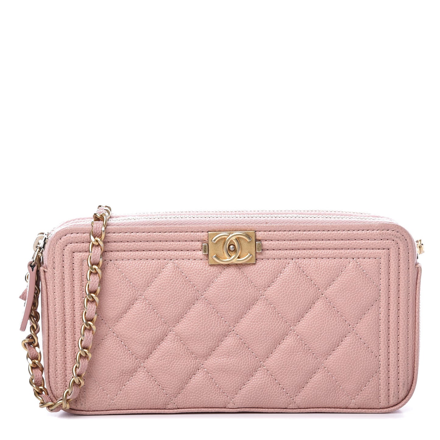 Caviar Quilted Small Boy Clutch With Chain Pink