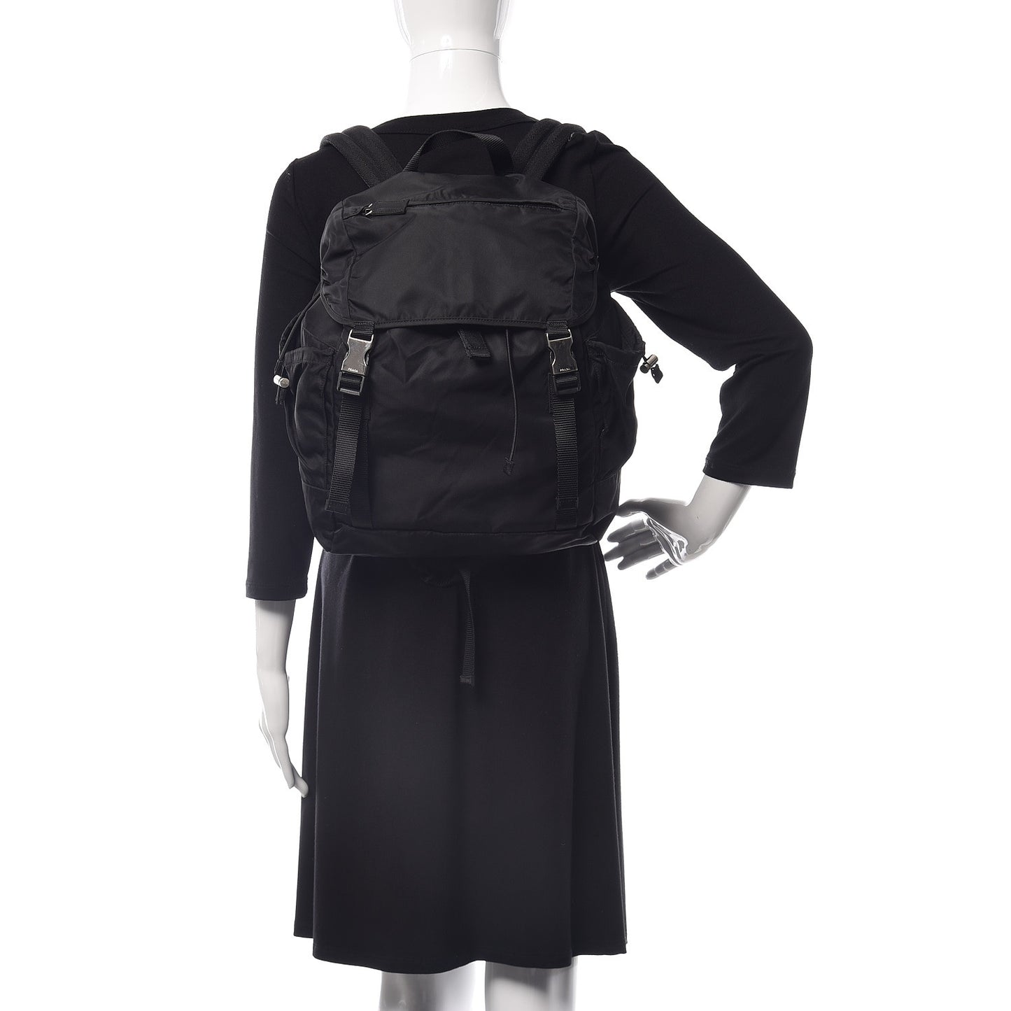 Tessuto Nylon Double Buckle Backpack Black