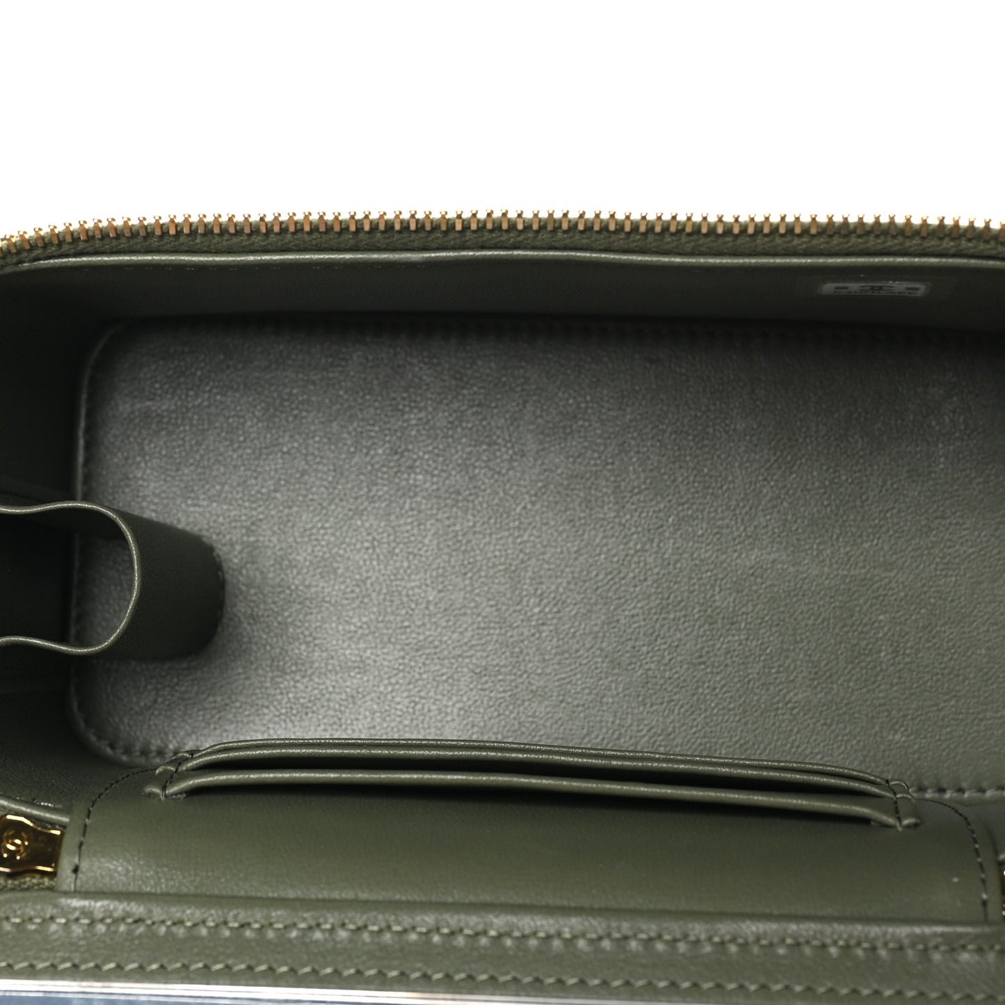 Shiny Crumpled Calfskin Quilted Pick Me Up Vanity Case Khaki