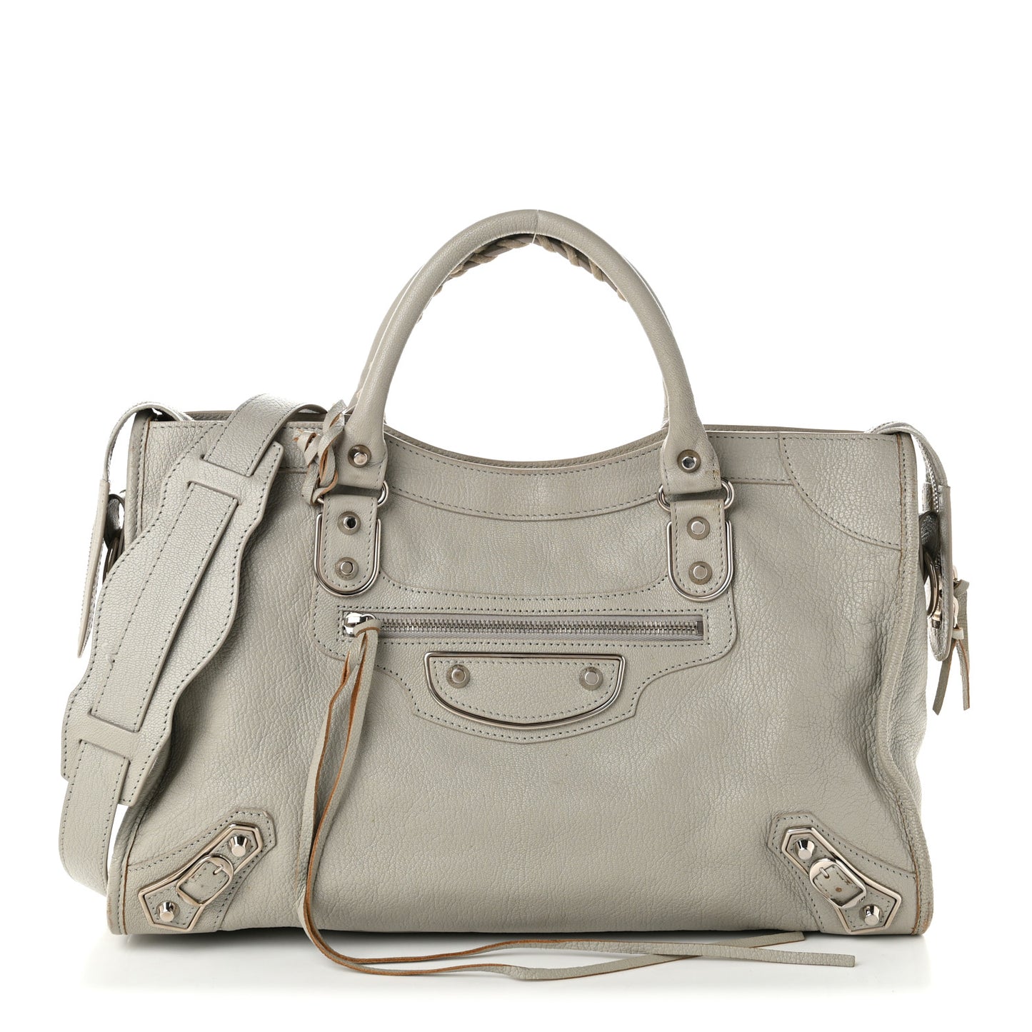 Chevre Silver Metallic Edge Hardware City Gris Glace