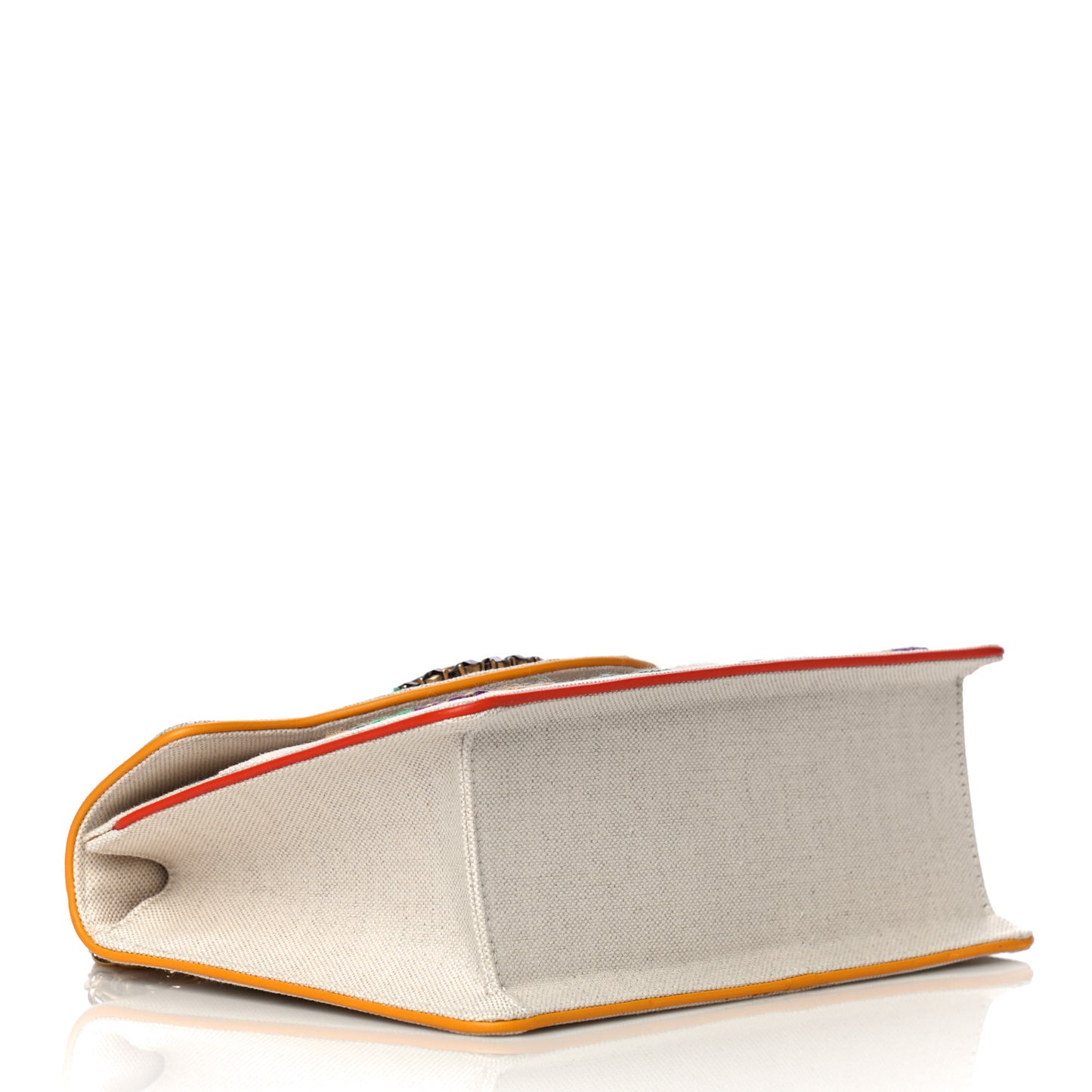 Linen Canvas Embroidered Small Shoulder Bag White