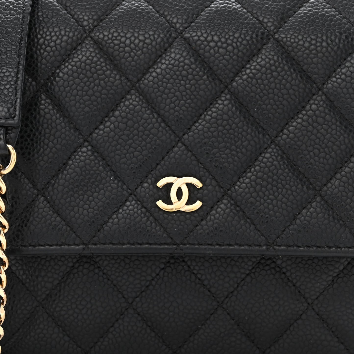 Caviar Quilted Square Wallet On Chain WOC Black