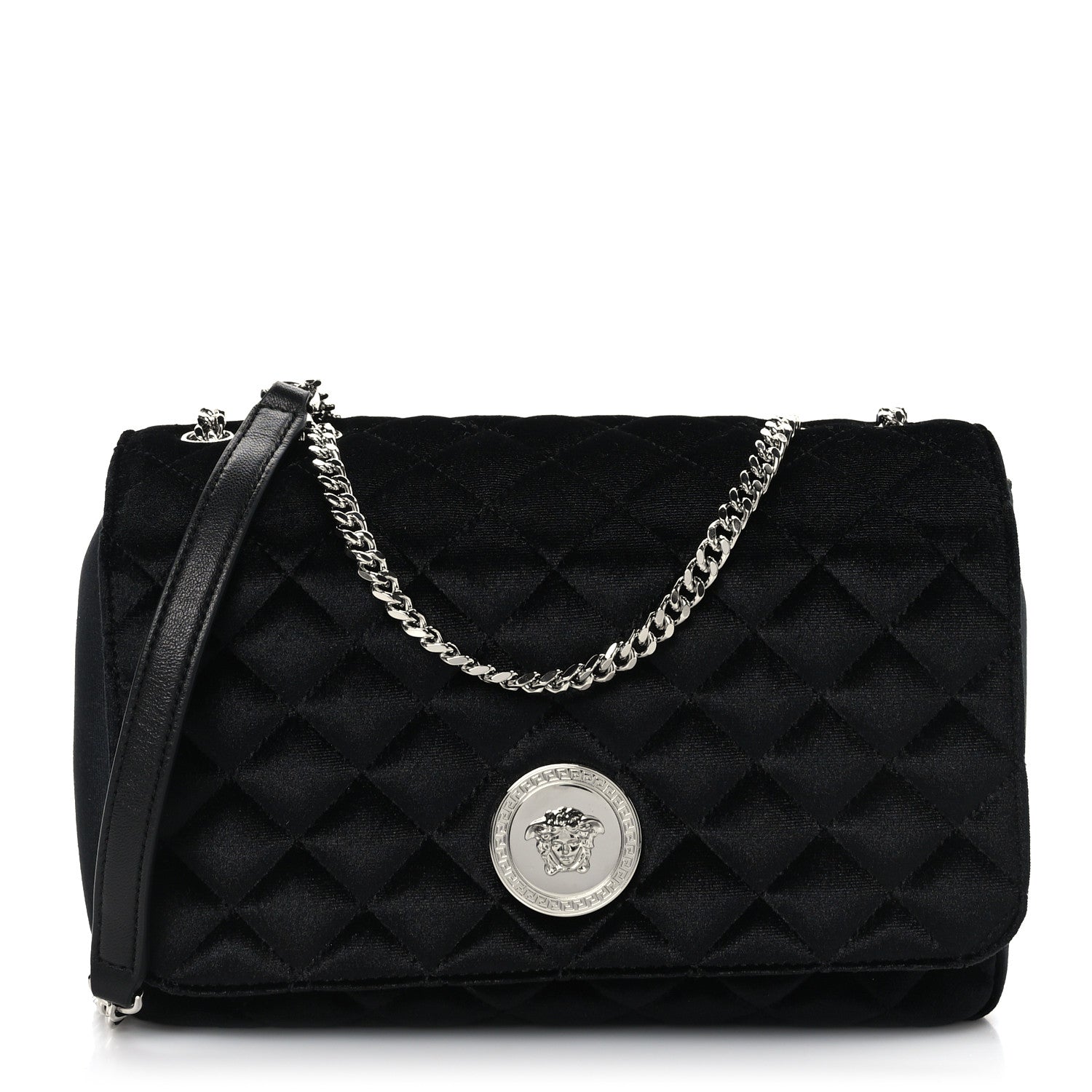 Versace Calfskin Nylon Quilted Medusa Chain Crossbody Black 1 of 8