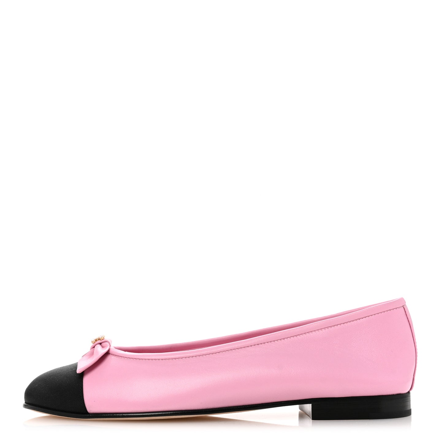 Lambskin Grosgrain Cap Toe Pearl CC Ballerina Flats 37.5 Pink Black