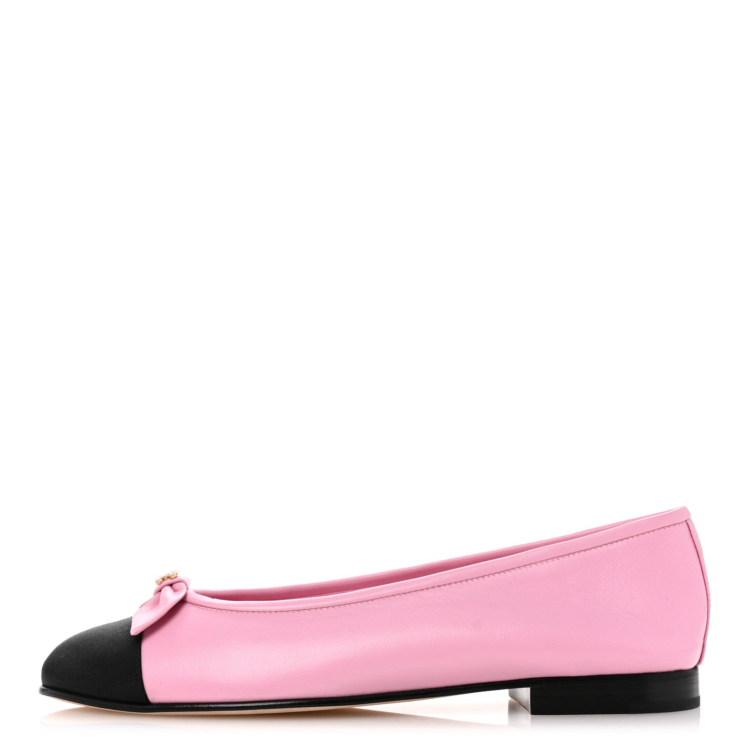 Chanel Lambskin Grosgrain Cap Toe Pearl CC Ballerina Flats 37.5 Pink Black 1 of 9