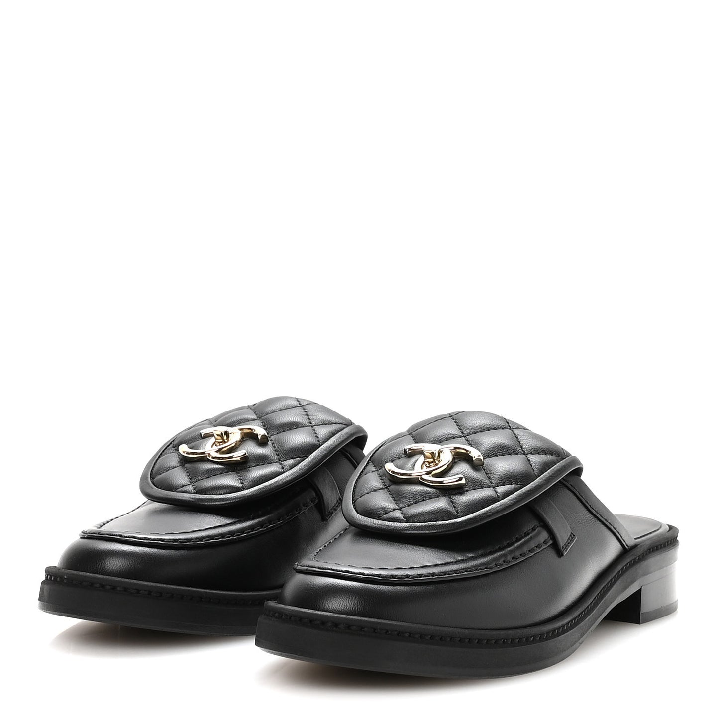 Lambskin Quilted CC Turnlock Mules 36 Black