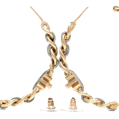 Chanel Lambskin CC Turnlock Chain Hoop Earrings Matte Gold Silver 3 of 3