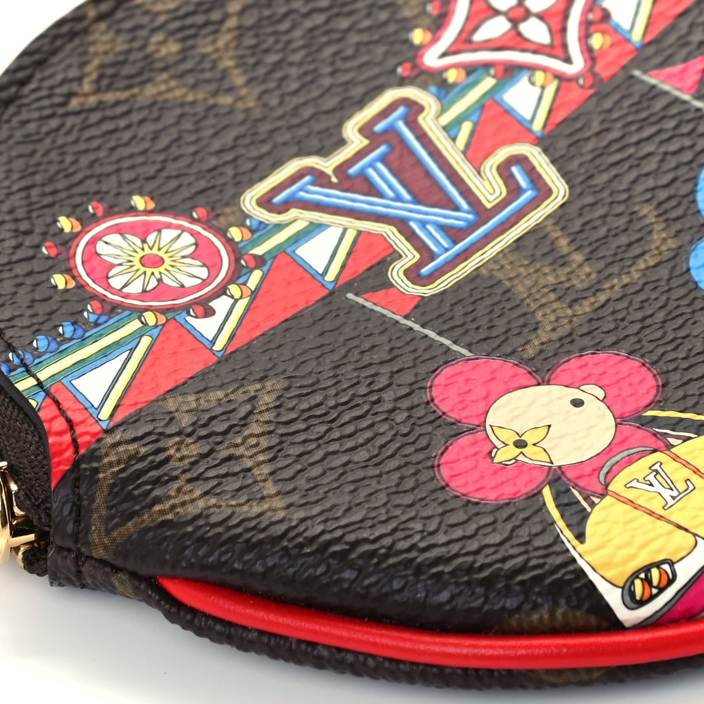 Monogram 2020 Christmas Animation Bumper Cars Round Coin Purse Coquelicot