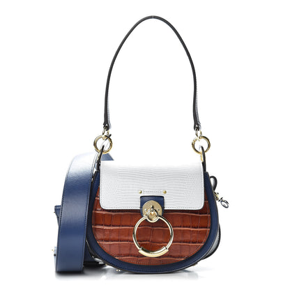 Chloe Calfskin Crocodile Embossed Small Tess Bag Blue 1 of 11