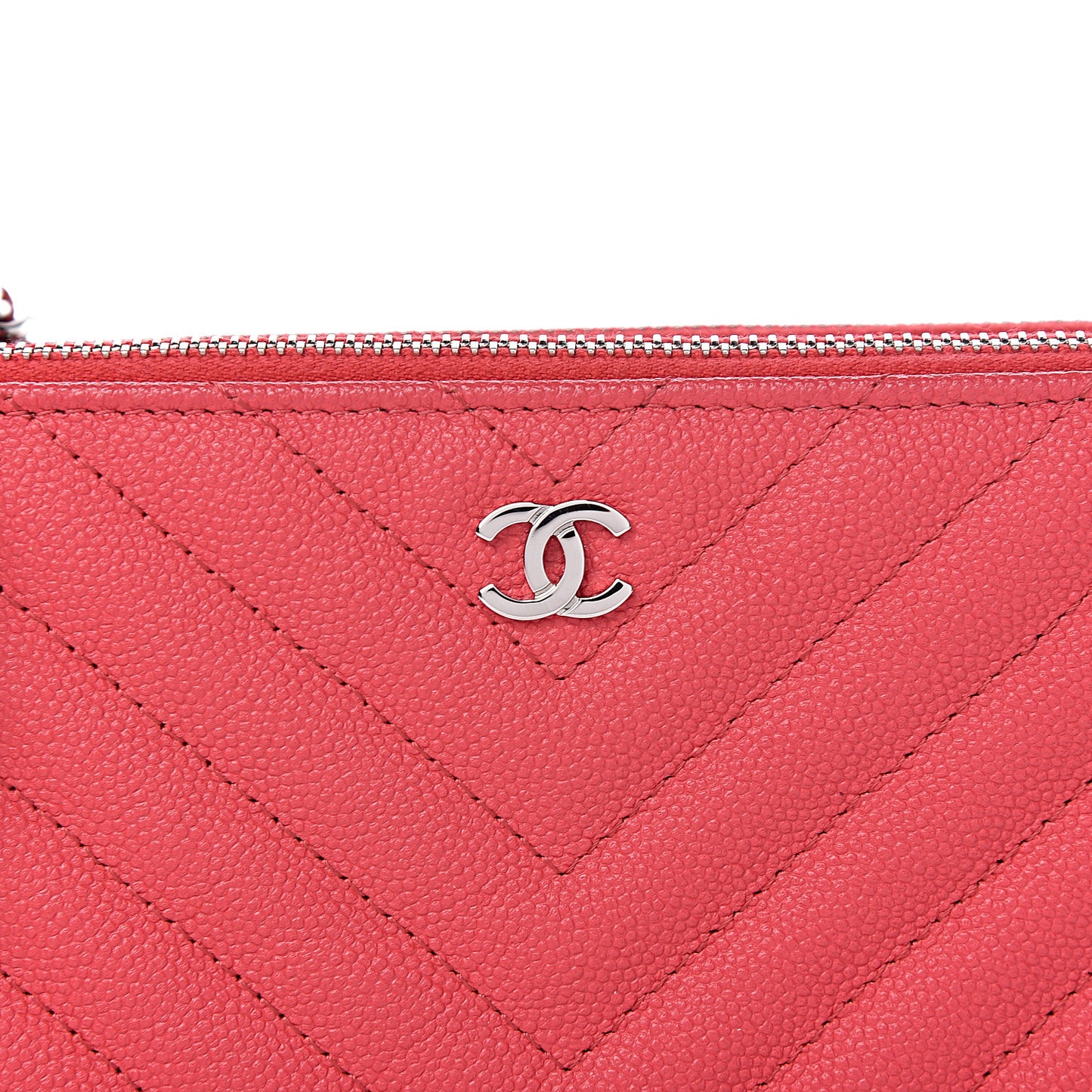 Caviar Chevron Quilted Small Clutch With Chain Light Red