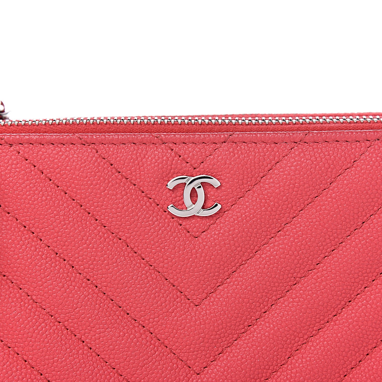Chanel Caviar Chevron Quilted Small Clutch With Chain Light Red 12 of 15