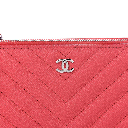 Chanel Caviar Chevron Quilted Small Clutch With Chain Light Red 12 of 15