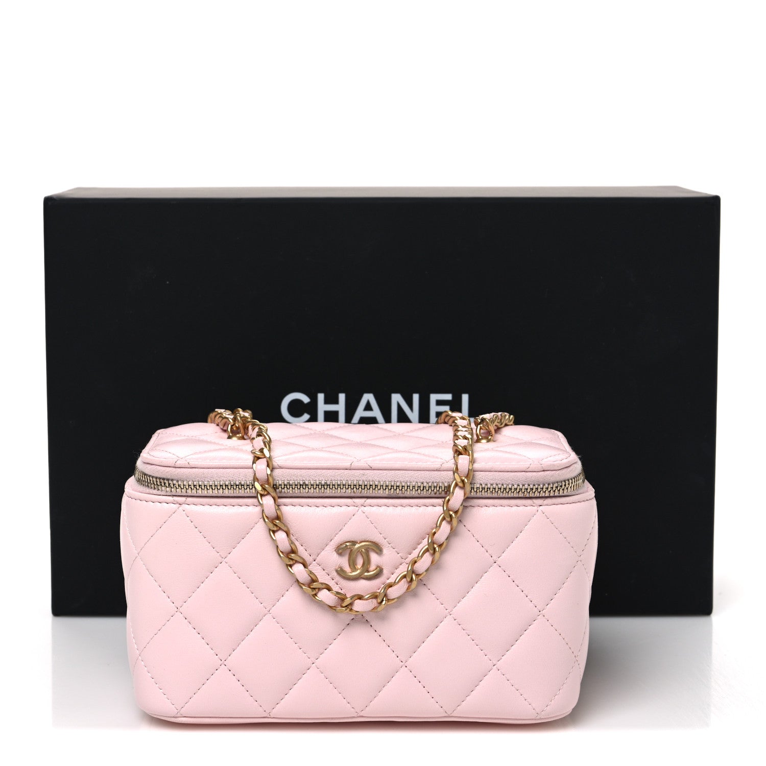 Chanel Lambskin Quilted Small Pearl Crush Vanity Case With Chain Light Pink 11 of 11