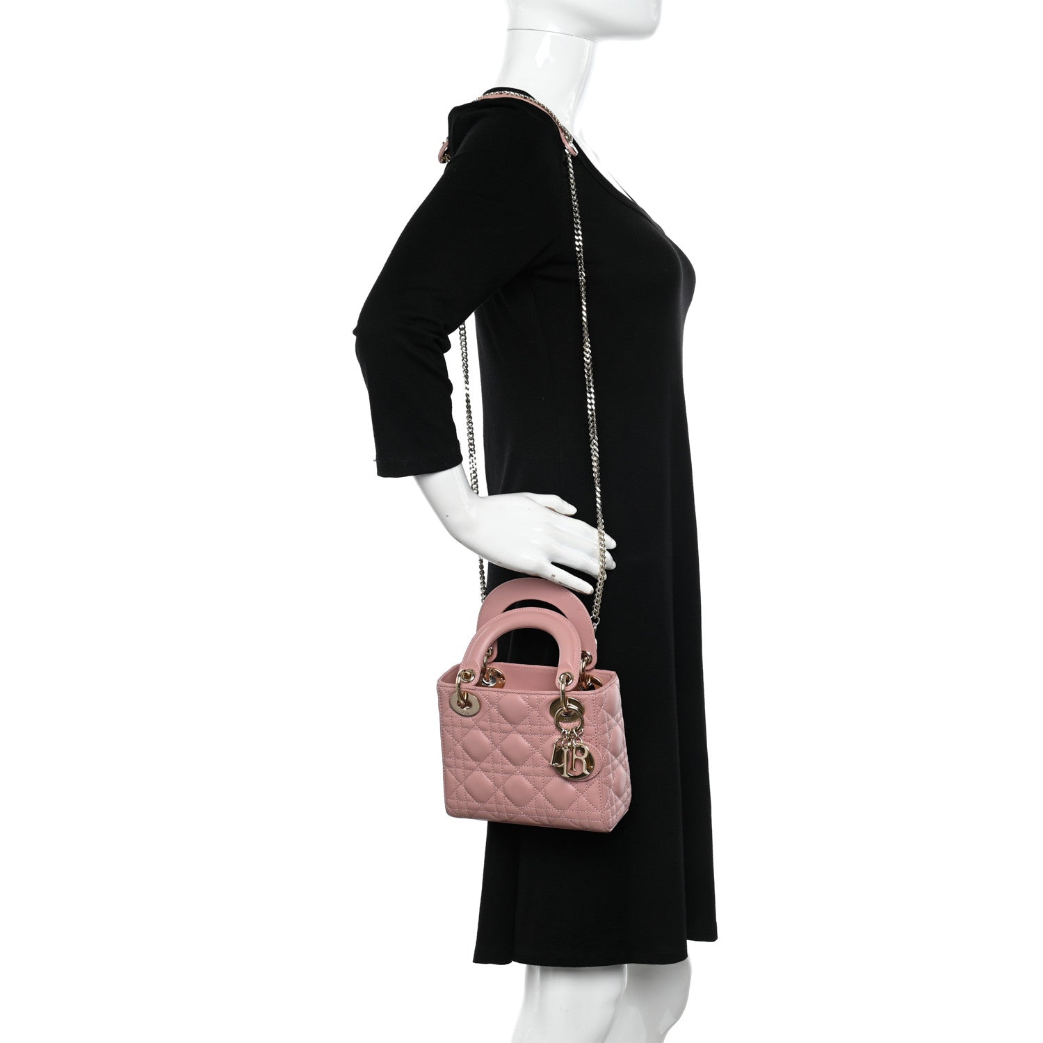 Christian Dior Lambskin Cannage Mini Lady Dior Rose De Vents 2 of 9