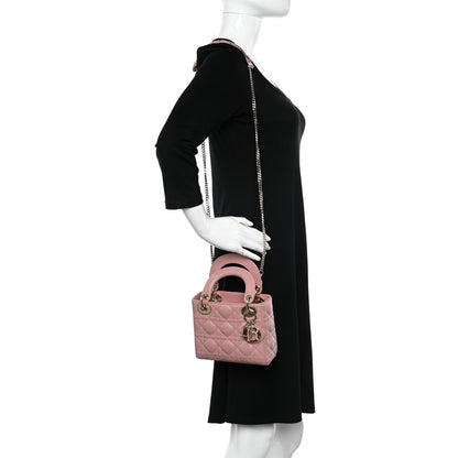Christian Dior Lambskin Cannage Mini Lady Dior Rose De Vents 2 of 9