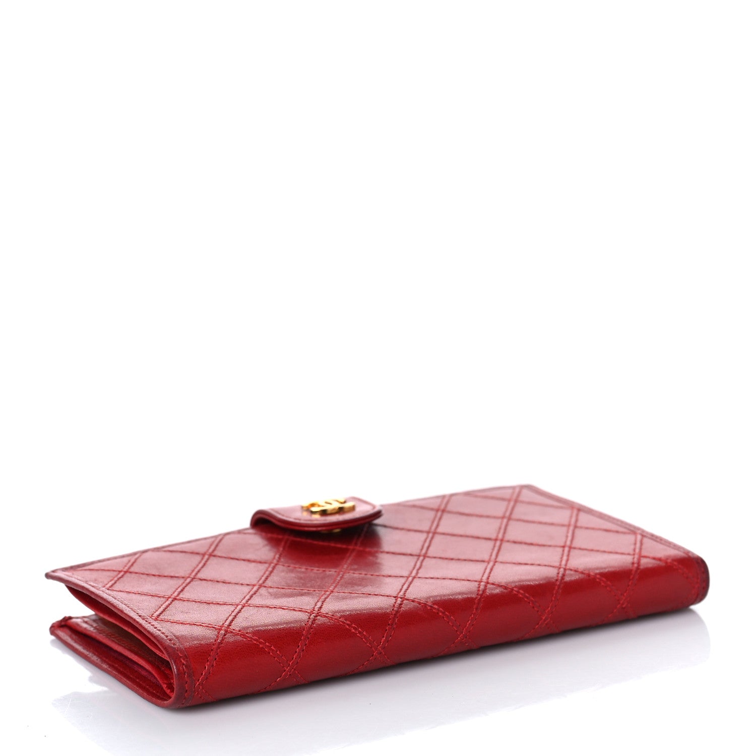 Chanel Calfskin Diamond Stitched French Wallet Red 4 of 14
