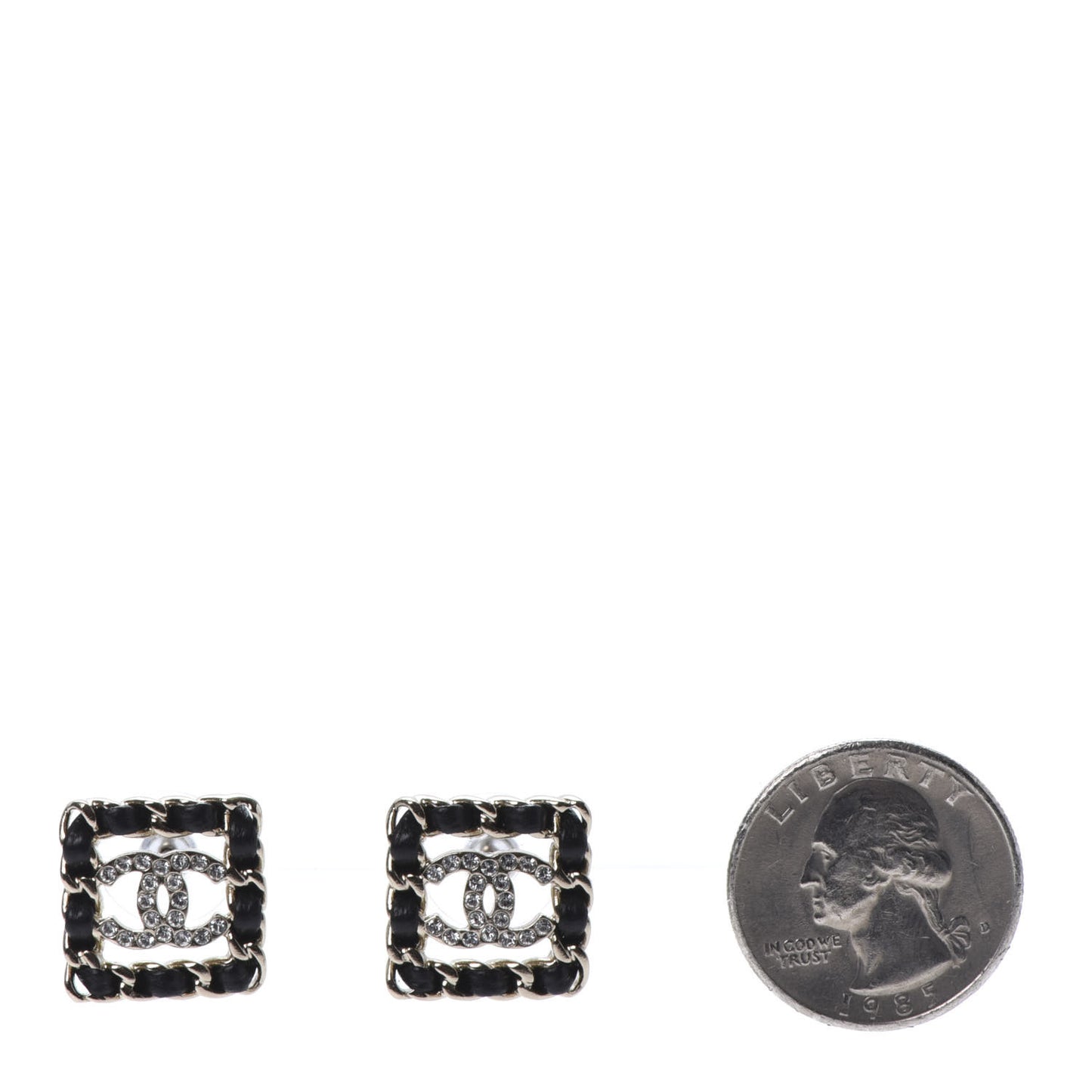 Crystal Lambskin Chain Sergeant Stud Earrings Black Gold