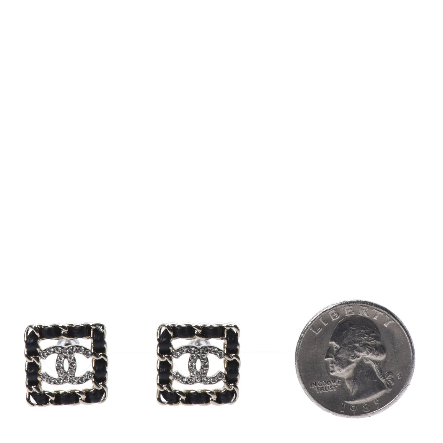 Chanel Crystal Lambskin Chain Sergeant Stud Earrings Black Gold 2 of 6