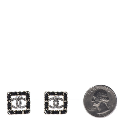 Chanel Crystal Lambskin Chain Sergeant Stud Earrings Black Gold 2 of 6