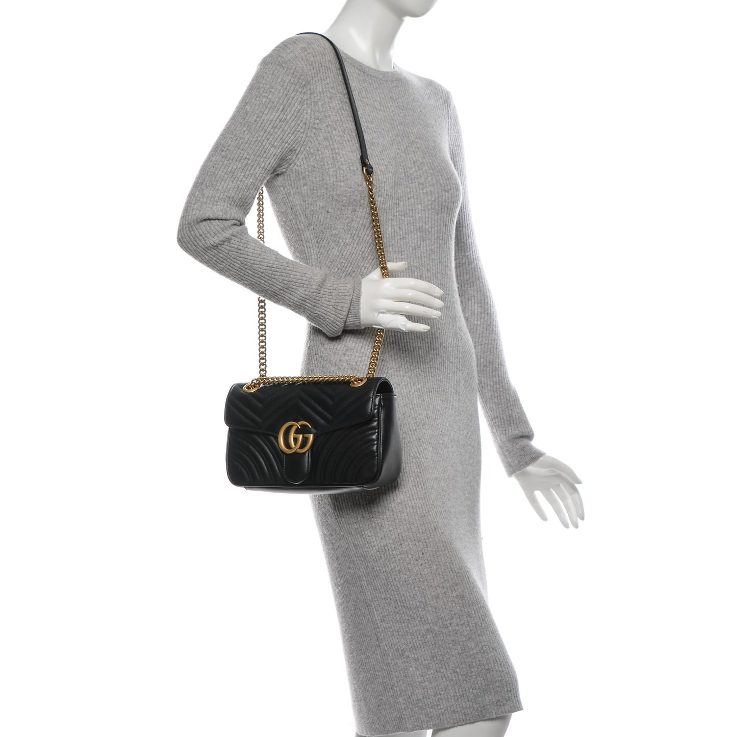Calfskin Matelasse Small GG Marmont Shoulder Bag Black