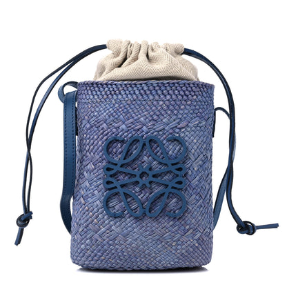 Loewe Calfskin Raffia Paulas Ibiza Square Bucket Bag Blue 1 of 9