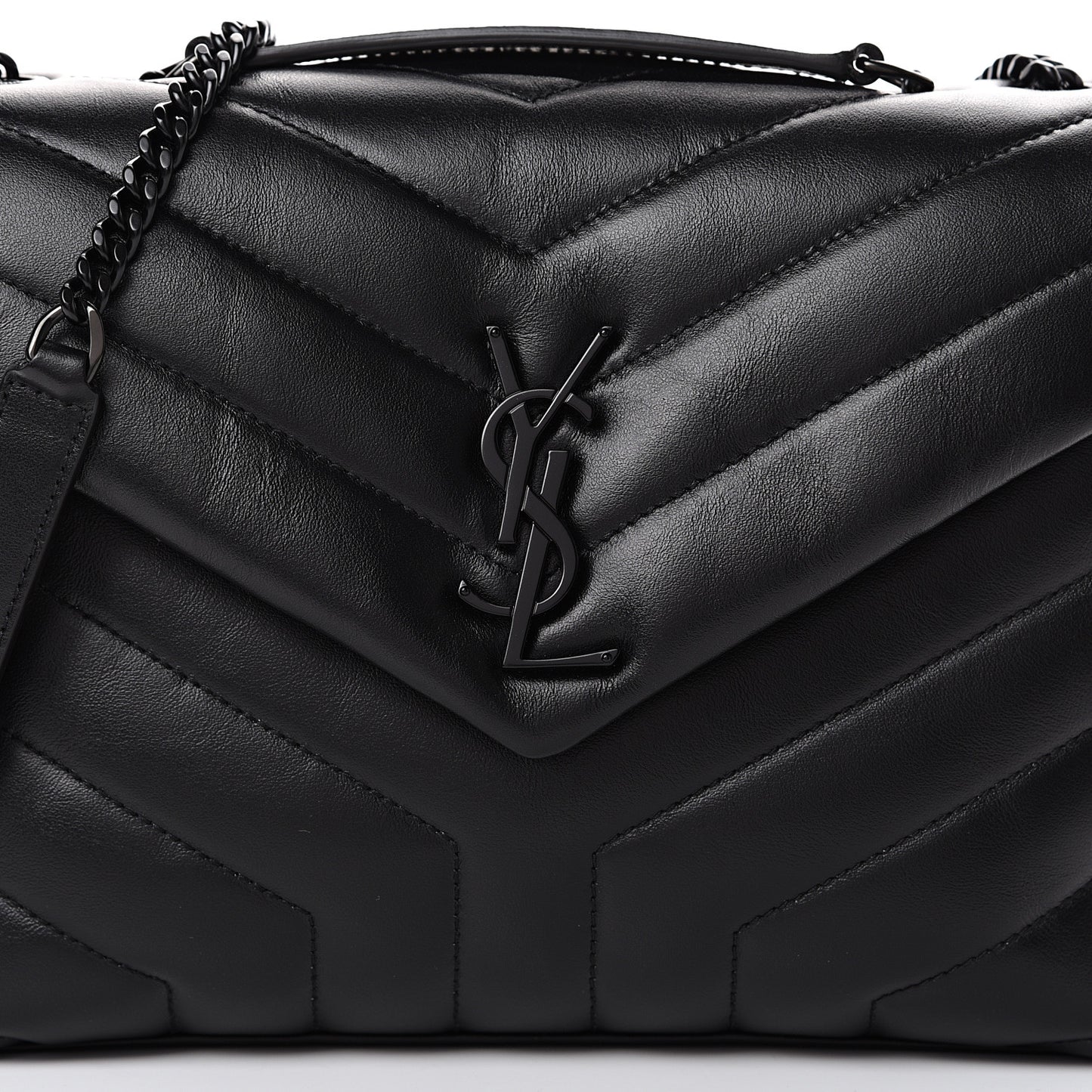 Calfskin Y Quilted Monogram Small Loulou Chain Satchel Black