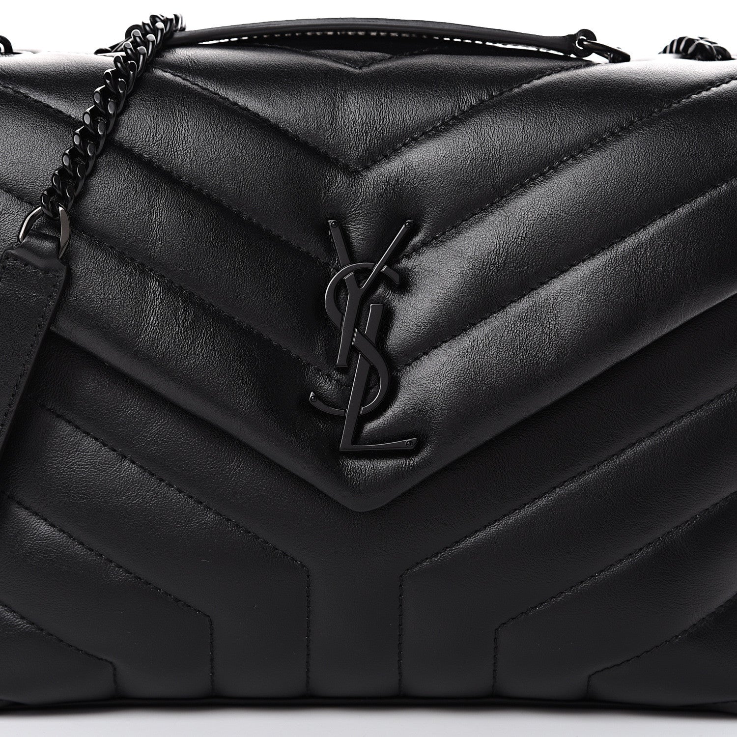 Saint Laurent Calfskin Y Quilted Monogram Small Loulou Chain Satchel Black 7 of 9