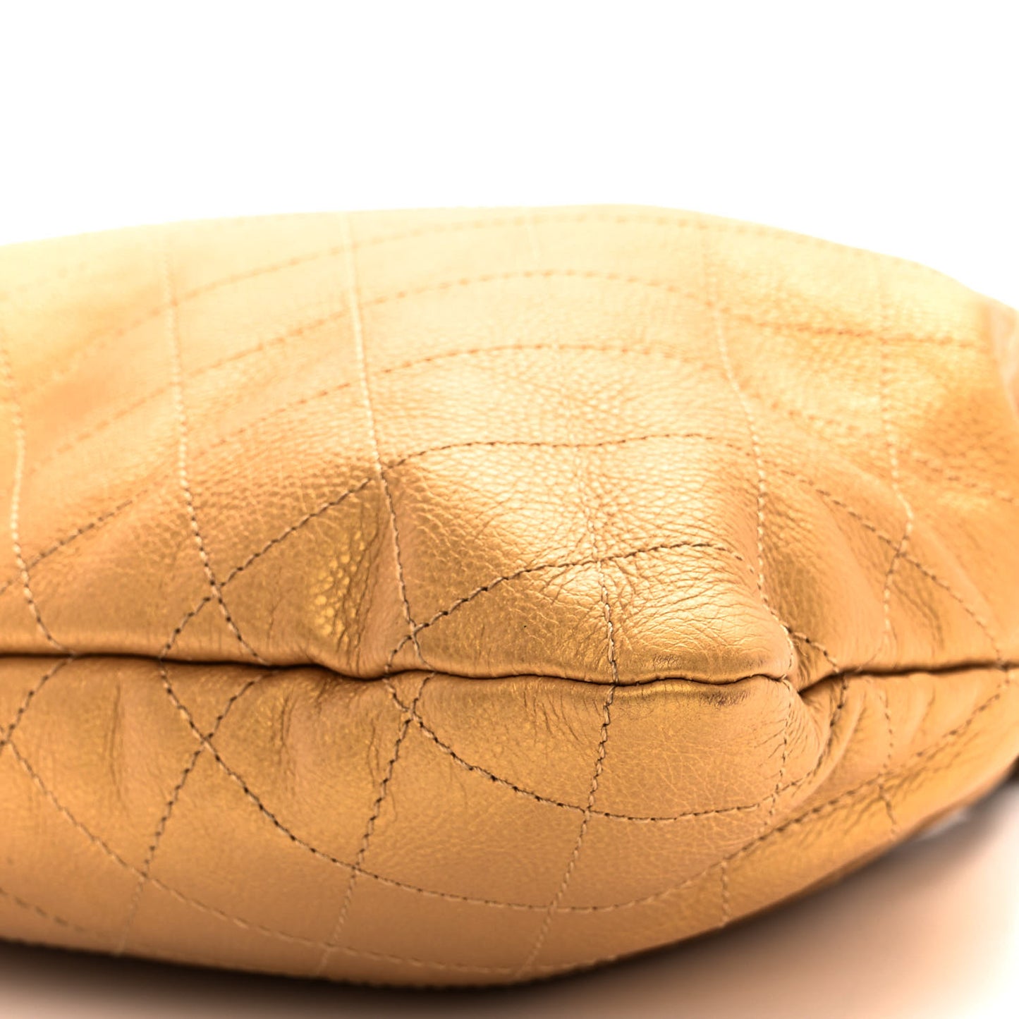 Metallic Calfskin Quilted Small Drawstring Bag Gold