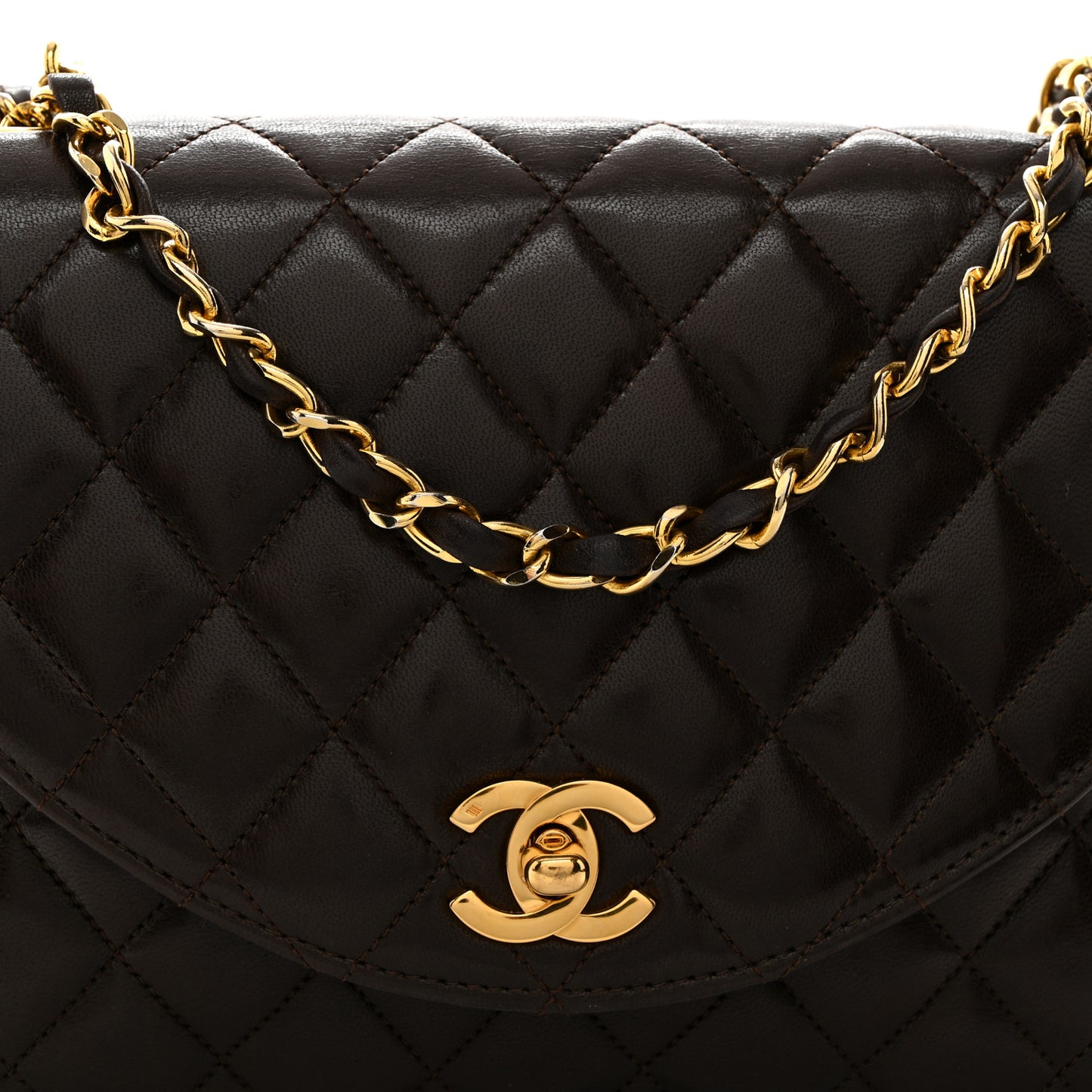 Lambskin Quilted Round Flap Brown