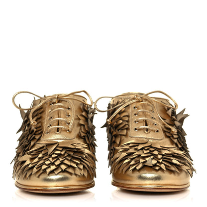 Chanel Lambskin Lace Up Oxfords 39 Gold 2 of 10