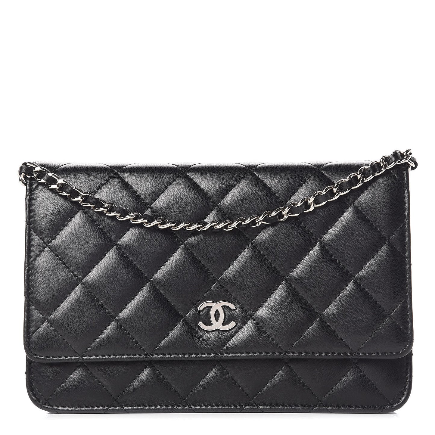 Lambskin Quilted Wallet On Chain WOC Black