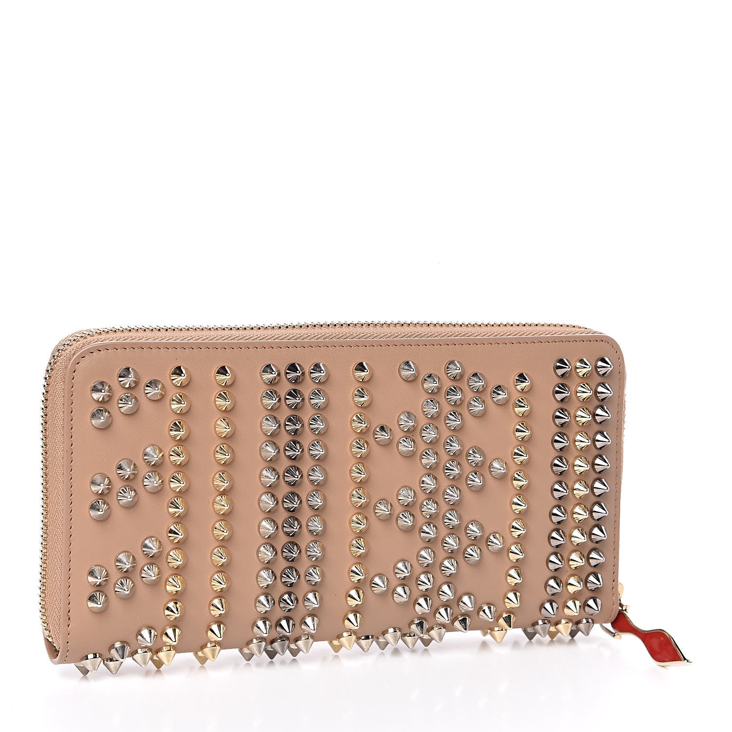 Christian Louboutin Calfskin Mix Chevron Spikes Panettone Zip Around Wallet Dune 3 of 7
