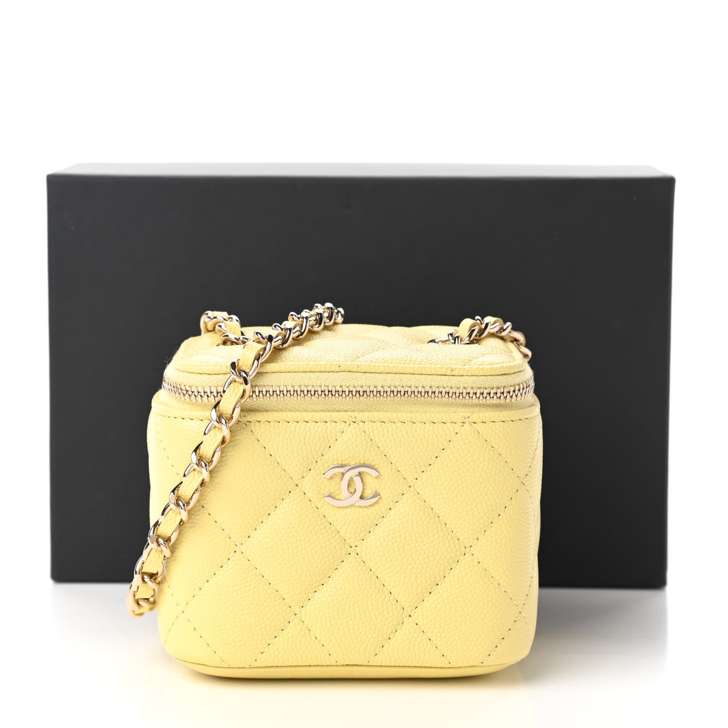 Chanel Caviar Quilted Mini Vanity Case With Chain Yellow 10 of 10