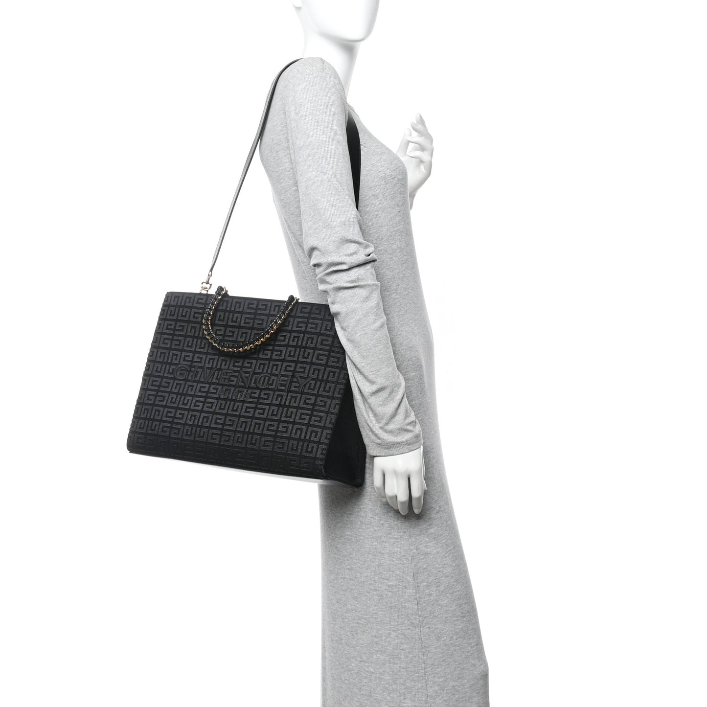 Canvas Jacquard 4G Medium Chain Tote Black