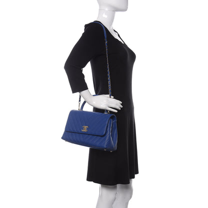 Chanel Caviar Chevron Quilted Small Coco Handle Flap Blue 2 of 10