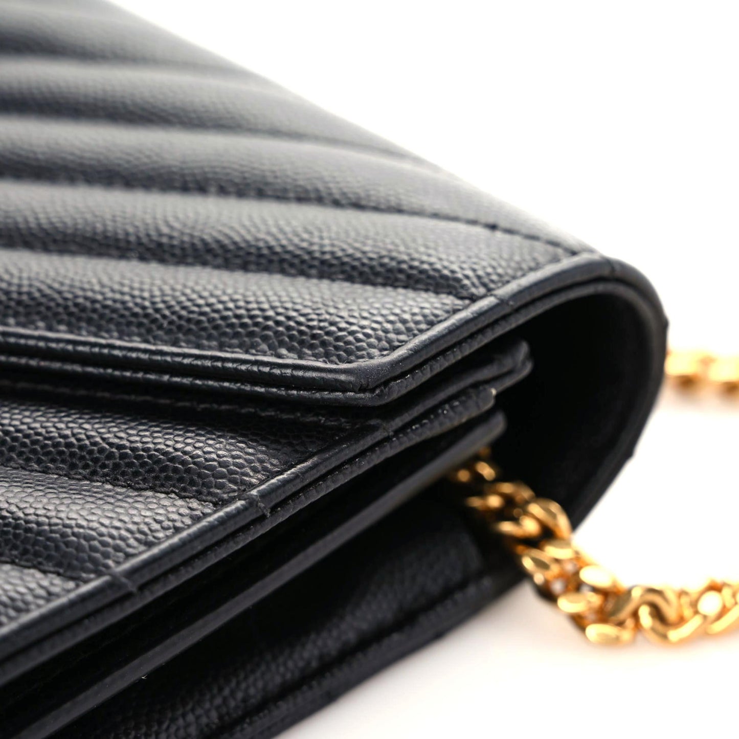 Grain De Poudre Matelasse Chevron Monogram Chain Wallet Black