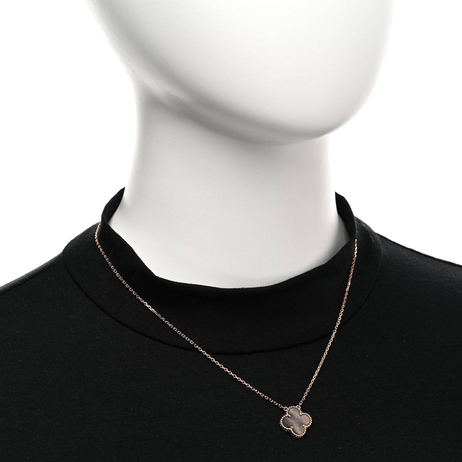 Van Cleef & Arpels 18K Rose Gold Gray Mother of Pearl Vintage Alhambra Pendant Necklace 2 of 5