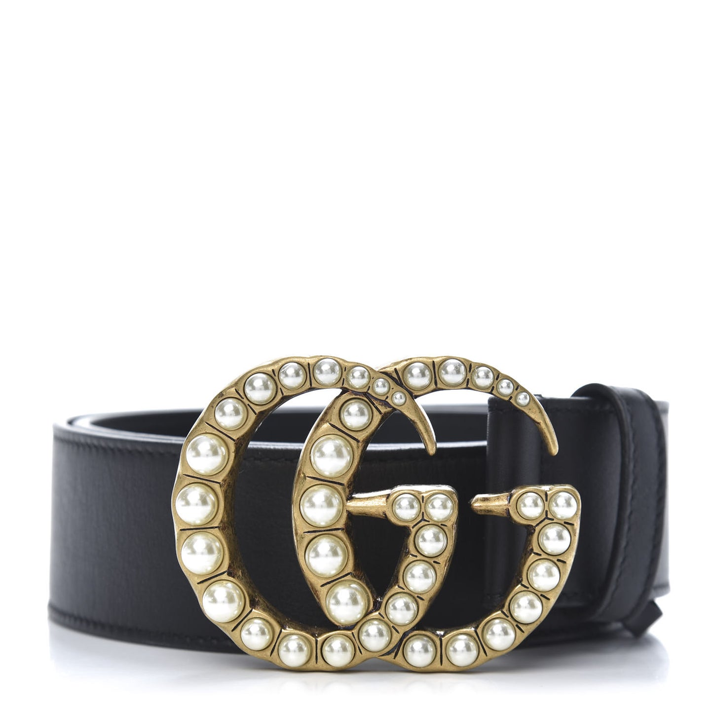 Moon Calfskin Pearl Double G 40mm Belt 85 34 Black Cream