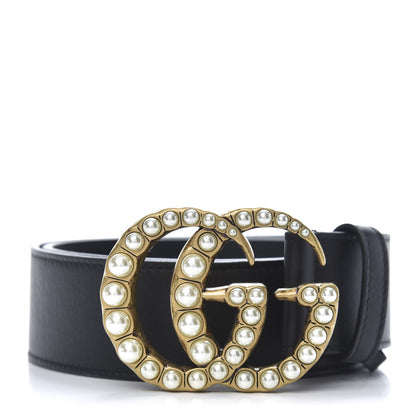 Gucci Moon Calfskin Pearl Double G 40mm Belt 85 34 Black Cream 1 of 6