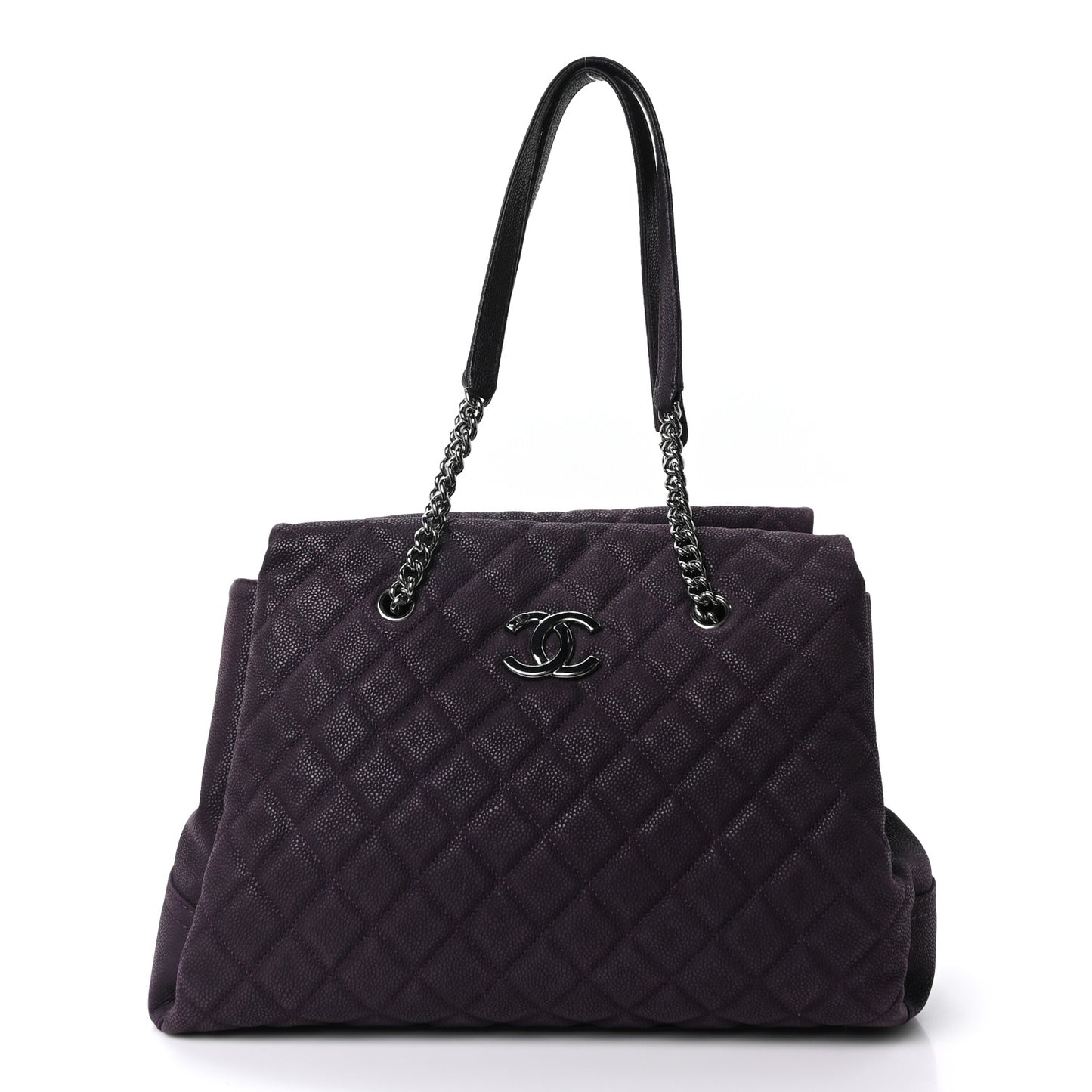 Iridescent Caviar Quilted Lady Pearly Tote Plum