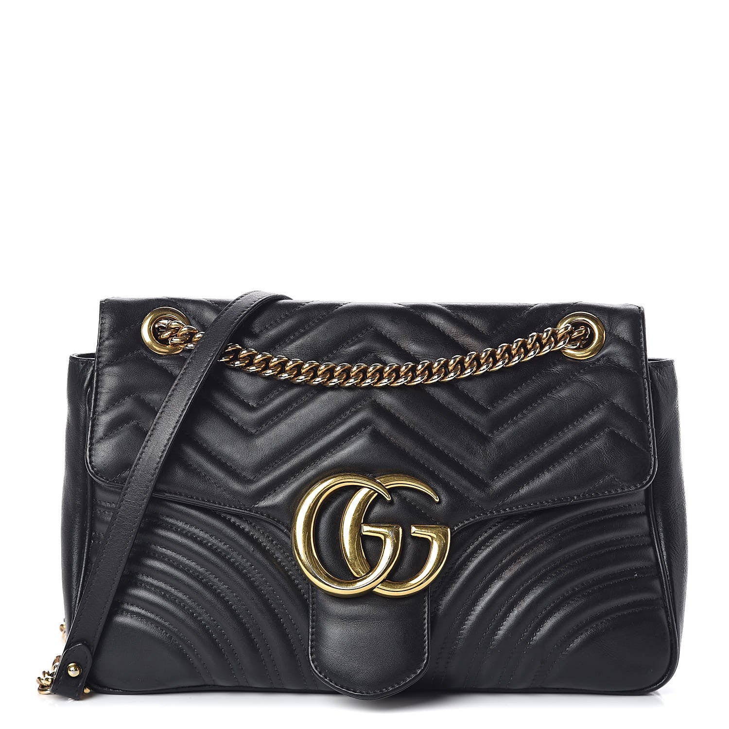 Gucci Calfskin Matelasse Medium GG Marmont Shoulder Bag Black 1 of 14