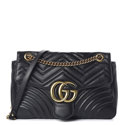 Gucci Calfskin Matelasse Medium GG Marmont Shoulder Bag Black 1 of 14