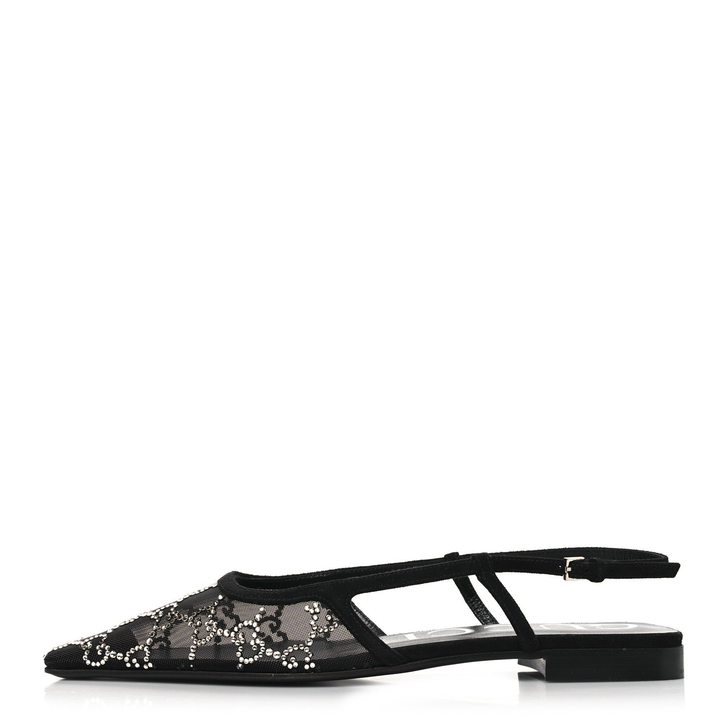 Gucci Tela Retino Kid Scamosciato Crystal GG Monogram Square G Slingback Flat 37.5 Black 1 of 8