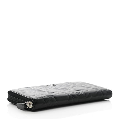Chanel Lambskin Camellia Embossed Large Zip Around Gusset Wallet Black 4 of 9