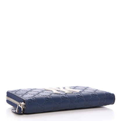 Gucci X MLB Guccissima Signature NY Yankees Embroidered Zip Around Wallet Royale Ivory 4 of 8