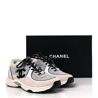 Chanel Nylon Calfskin Suede Womens CC Sneakers 39 Grey White Pink 8 of 8